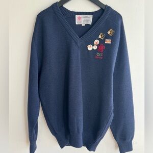 Vintage Calgary Olympic Winter Games 1988 knit Sweater with Sponsor Pins